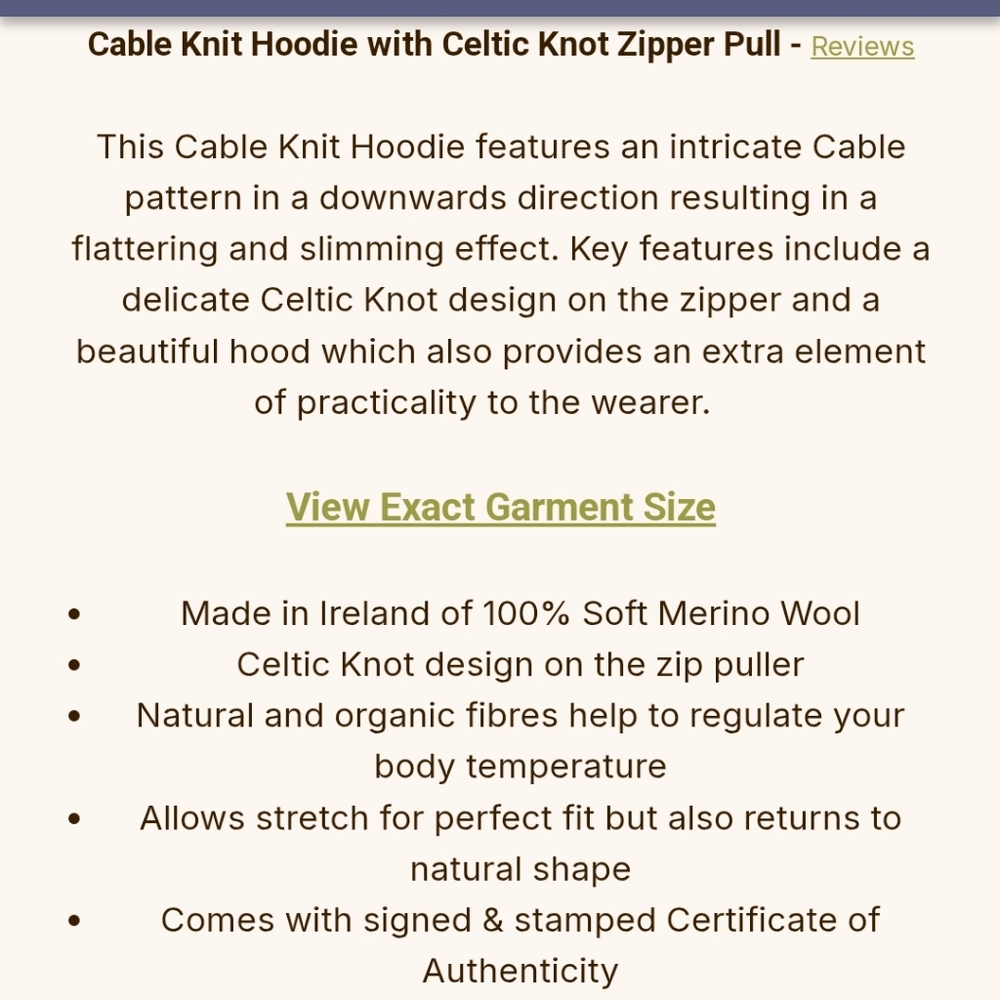 Aran Mor Ireland Cable Knit Hoodie with Celtic Knot Zipper Pull - Picture 8 of 8